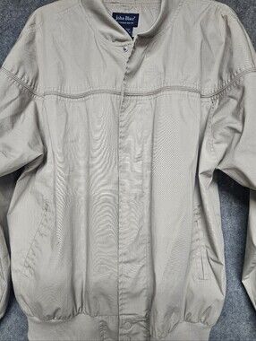 John Blair Men’s Large Tan Khaki Bomber Jacket Lightweight Cotton Blend